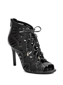 Guess Women's Luanna Lace Up Heels In Black Faux Leather Size 9 - Picture 1 of 5