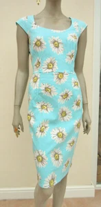 Dress size 16 - Light Turquoise Mix Floral Super Stretch Cap Sleeve Scoop Neck - Picture 1 of 7