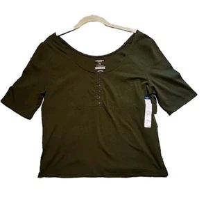 Arizona Jean Co XXL NWT Avocado Green Cotton Short Sleeve Top - Picture 1 of 12