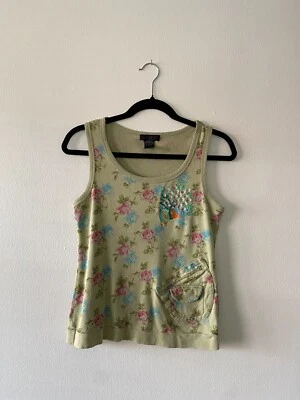 Camiseta sin mangas pequeña rara vintage y2k Custo Barcelona floral rosa pavo real pastel Foto 1 de 4