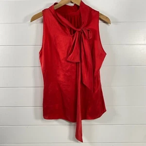 Van Laack Womens Silk Neck Tie Bow Sleeveless Top sz L Red Old Money Careerwear - Picture 1 of 12
