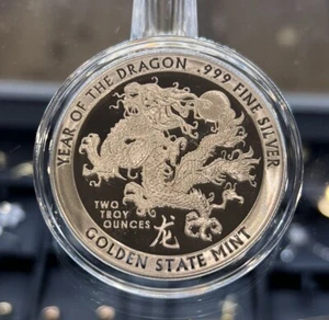 2 TROY OZ 2024 - GSM - Year of the DRAGON .999 FINE SILVER SILVER BU ROUND - Picture 1 of 7