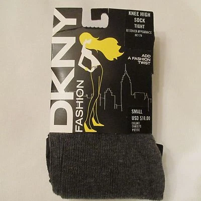 Calcetín ajustado hasta la rodilla DKNY Fashion 60 Denier negro gris #OC178 pequeño  Foto 1 de 4