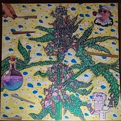Marijuana Horticulture Painting Original Mad Weed Scientist Smoking Joints Herbs - Image 1 of 4