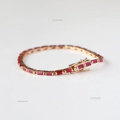 4x2mm Natural Baguette Ruby Stackable Tennis Bangle Bracelet 14k Yellow Gold - Image 1 of 4