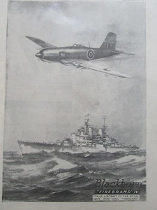 8/1946 PUB BLACKBURN FIREBRAND IV STRIKE AIRCRAFT ROYAL NAVY HMS VANGUARD AD - Bild 1 von 1