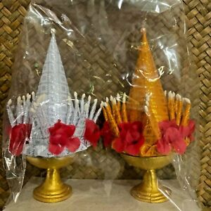 ฺBanana Leaf Bowel Gold Silver Tray Plate Bowl Tradition Thai Flower Bramin Art