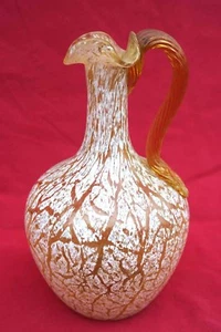 Crackle Overshot Art Glass Amber White Cruet Blown Glass 19th C - Picture 1 of 6