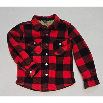 Eddie Bauer 儿童 4/5 红色黑色水牛格子羊毛衬里纽扣衬衫 — 第 1/4 张图片