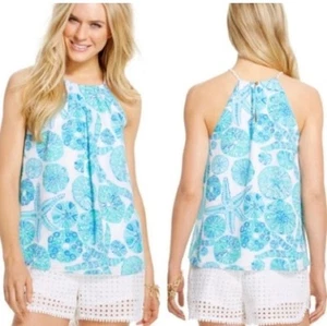 Camiseta sin mangas Lilly Pulitzer Target Sand Dollar estrella de mar azul halter mediana M ¡USADA EN EXCELENTE ESTADO! - Imagen 1 de 6