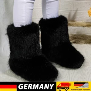 Damen Kunstfellstiefel flauschige Winterstiefel flache Outdoor-Schuhe (Schwarz 4 - Bild 1 von 7