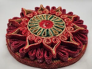 3er Set Vintage geflochten Rattan Korb Stroh bunte Untersetzer heiße Pads 7" Durchmesser - Bild 1 von 22