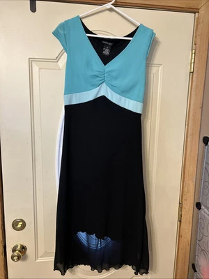 Vestido midi Jonathan Martin Studio negro turquesa forrado encaje línea A talla 12 Foto 1 de 4