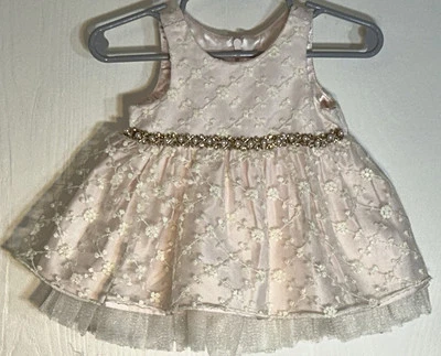 Vestido Princesa Americana Bebé Niña 3M Sin Mangas Rosa con Tul Blanco Imitación Perlas Foto 1 de 4