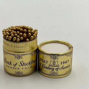 Vintage Bank Of Stockton Advertising 100 Year Anniversary Gold Match Box Matches - Picture 1 of 12