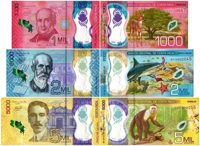 Costa Rica 1000-5000 Colones Juego 3 Piezas, 2018-2019, P-280-282, Polímero UNC Foto 1 de 4