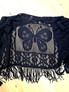 Fairy Goth schwarz Schmetterling Spitze Häkel Fransen Schal Halstuch Damen Einheitsgröße Schal - Bild 1 von 6