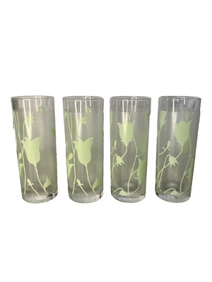 Juego de 4 vasos Luminarc Highball vasos flores verdes esmeriladas 7" Foto 1 de 4
