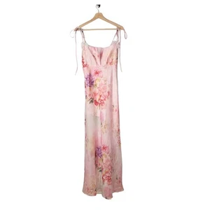 For Love & Lemons Lisa Floral Organza Sheer Maxi Dress Rose Pink Size XL New - Picture 1 of 13