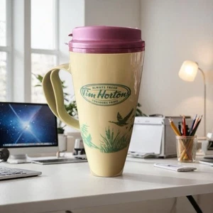 Tazza da caffè da viaggio Tim Hortons Thermo-Serve usata Toujours Frais marrone/verde - Foto 1 di 12