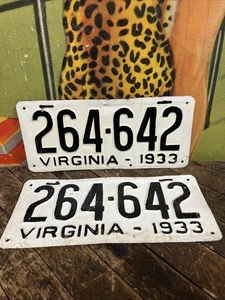 VINTAGE 1933 VIRGINIA MATCHING SET TARGHE INSEGNA STAZIONE DI SERVIZIO HOT ROD OLIO - Foto 1 di 14