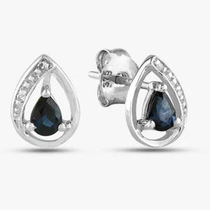 Second Hand 9ct White Gold 0.14ct Sapphire & 0.05ct Brilliant Cut Diamond Pea... - Picture 1 of 2