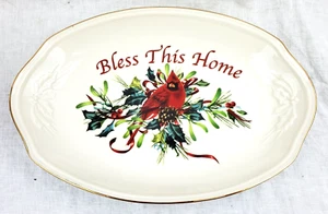 Lenox Winter Greetings Bless This Home 11" Oval Serving Platter w/ Guess Towel - Picture 1 of 3