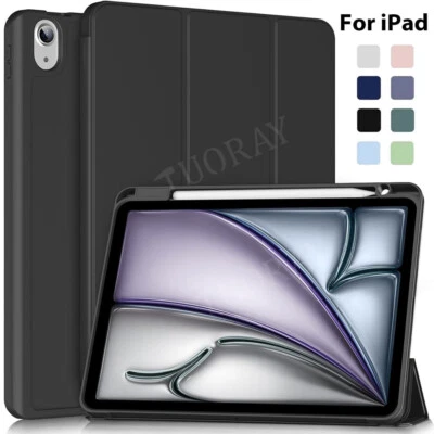 OMATOP Smart Case Leather Cover with Pen Holder For iPad 7/8/9/10/11th Gen Air 4 5 Pro