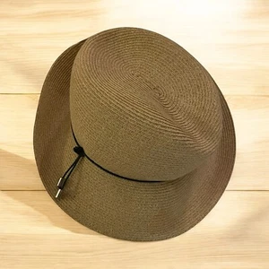 Ann Taylor Straw Hat Beige With Black Trim Vintage - Picture 1 of 5