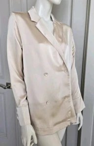 H&M Hm Blazer beige zweireihig Satinoptik leichte lockere Passform Gr. S neu ohne Etikett - Bild 1 von 9