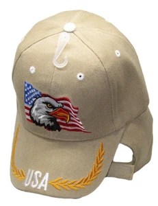 Patriotische Grüße USA Amerikaner Glatze Adler Zweige Khaki Bestickt Hut - Bild 1 von 6