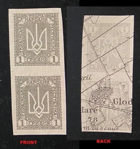 Ukrainian post office history 1918 Set of 2 ERROR stamps on map LOGO UKRAINE RAR - Picture 1 of 1