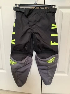 Fly Racing Motocross Pants F-16 Black Gray Neon Yellow Youth Size 22 - Picture 1 of 6