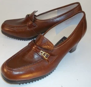 Peony 5449 Damen-Loafer UK 4 braun Leder Schnalle Absatz Arbeitsschuhe 5568 - Bild 1 von 8