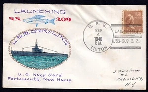 US 1940 NAVY TRITON U.S.S. LAUNCHING HAND-DRAWN CACHET OF U.S. NAVY YARD - Picture 1 of 2