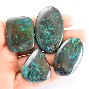 4Pcs 386Ct Natural Azurite Cabochon Back Unpolish Gemstone 35x31-50x31mm#14266 - Picture 1 of 6