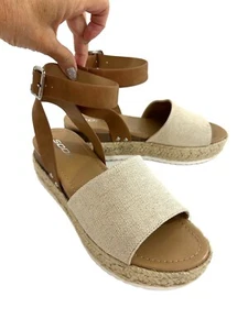 Sandali Soda Tuckin 9 espadrillas zeppa plateau marrone marrone marrone cinturino alla caviglia punta aperta - Foto 1 di 13