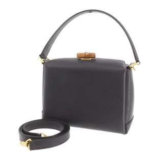 GUCCI Bamboo Used 2Way Shoulder Handbag Black Leather Vintage #CN171 S - Picture 1 of 16