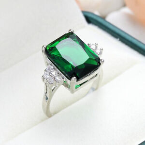 Natural Square Fire Green Quartz Zirconia Gem Silver Rings Size 6~10 Holiday