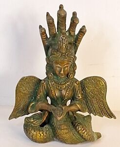 Nag Kanya Bronze Antique Patina Seprent Goddess Statue 5.5" Wisdom & Protection
