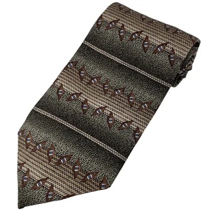 Vtg Chez Roffe Men's Tie Bronze/Lapis Foulard Gold Stripe on Geo Knit Silk USA - Picture 1 of 4