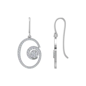 Sterling Silver 1Ct Round Natural Diamond Composite Drop Dangle Earrings - Picture 1 of 7