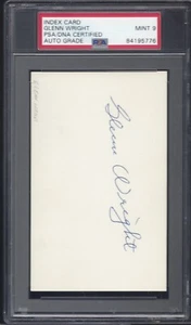 GLENN WRIGHT, 1924-28 PIRATES (1925 W.S. CHAMPS), INDEX CARD, PSA/DNA MINT 9 - Picture 1 of 1
