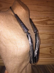 Silver & Black Beaded Multi Strand Statement Necklace Handcrafted - Picture 1 of 12