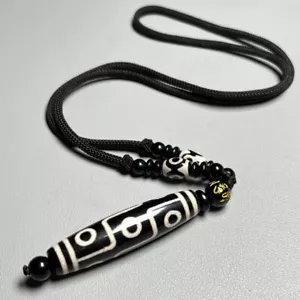 Tibetan Old Agate Dzi 9 Eyes Bead Necklace Pendant Amulet T0323 - Picture 1 of 9