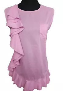 Top Coquette Balletcore Anthropologie rosa con volant Eze Sur Mer L cottage romantico - Foto 1 di 15