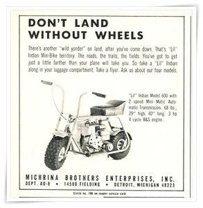 Publicidad impresa Michrina Brothers Lil Indian Modelo 600 Bicicleta 1967 4,5x5" Anuncio - Imagen 1 de 4