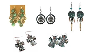 Orecchini proiettile conchiglia 12GA donna occidentale strass bling gioielli - Foto 1 di 2