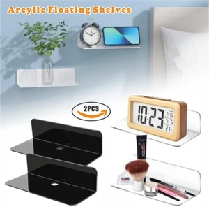 Floating Wall Shelves 2Pcs Adhesive Shelf With Accessories Acrylic Small Shelf - Picture 1 of 18