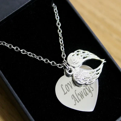 Angel Wings Necklace Engraved Memorial Pendant Personalised Jewellery Gifts - Image 1 of 4